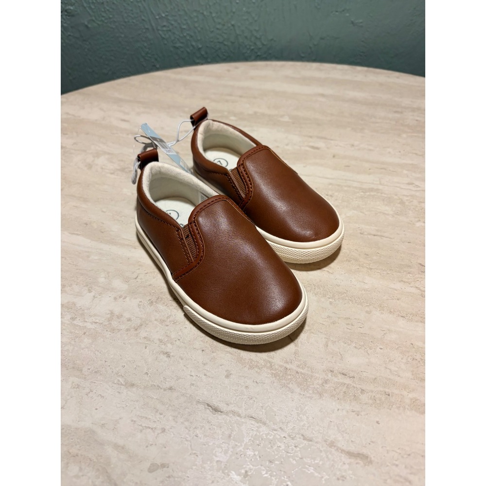Cat & Jack Toddler Boys Seth Brown Slip On Sneakers Faux Leather Shoes Size 7